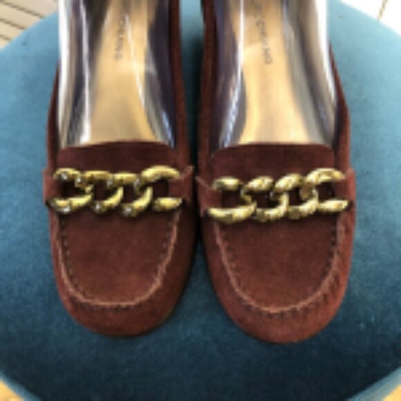 Arturo Chiang Driving Wedge Loafers Suede Leather Chain Detail Burgundy sz US 8 - Picture 5 of 9
